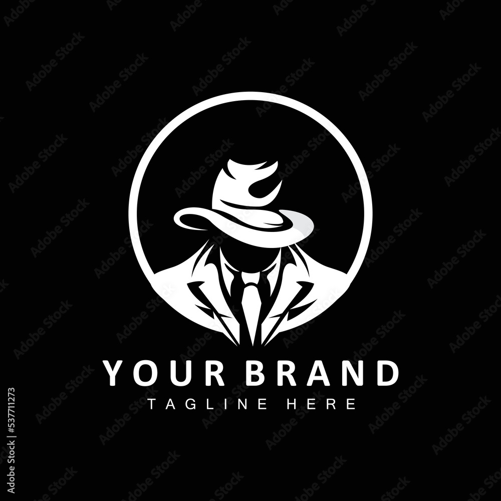 Fototapeta premium Mafia Logo Design, Tuxedo Suit Icon, Vector Businessman, Logo Detective, Brand Label