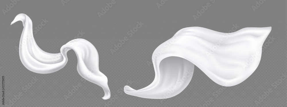 Flying white silk fabric, luxury textile drapery. Billowing satin