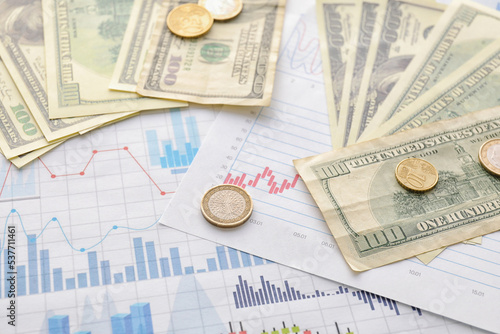 Dollar banknotes and euro c...