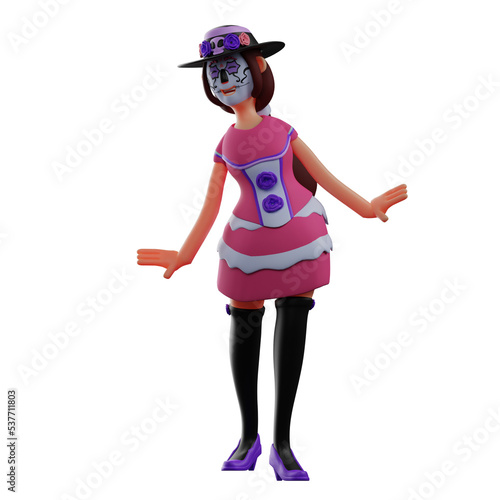 3D illustration. 3D Sugar character skull has a cute pose. by using a mask. showing a cute smile. 3D Cartoon Character