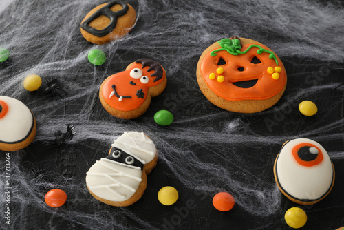 Concept of Halloween sweets, funny sweets, close up