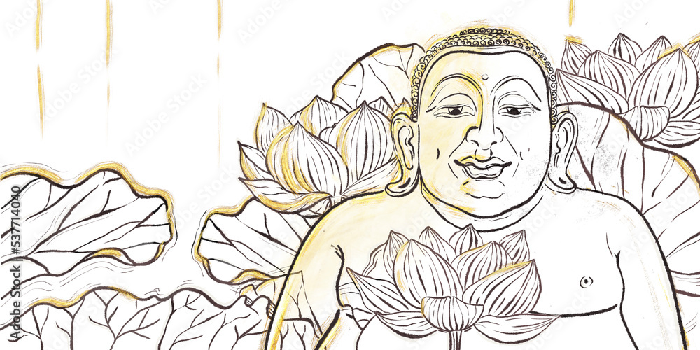 Buddha and lotus flowers on a white background