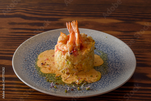 Ensaladilla rusa with shrimps