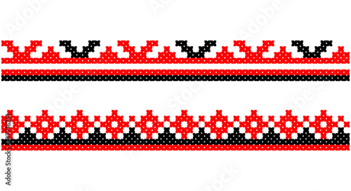 Embroidered good like old handmade cross-stitch ethnic Ukraine pattern. Ukrainian towel ornament, rushnyk called, vector.