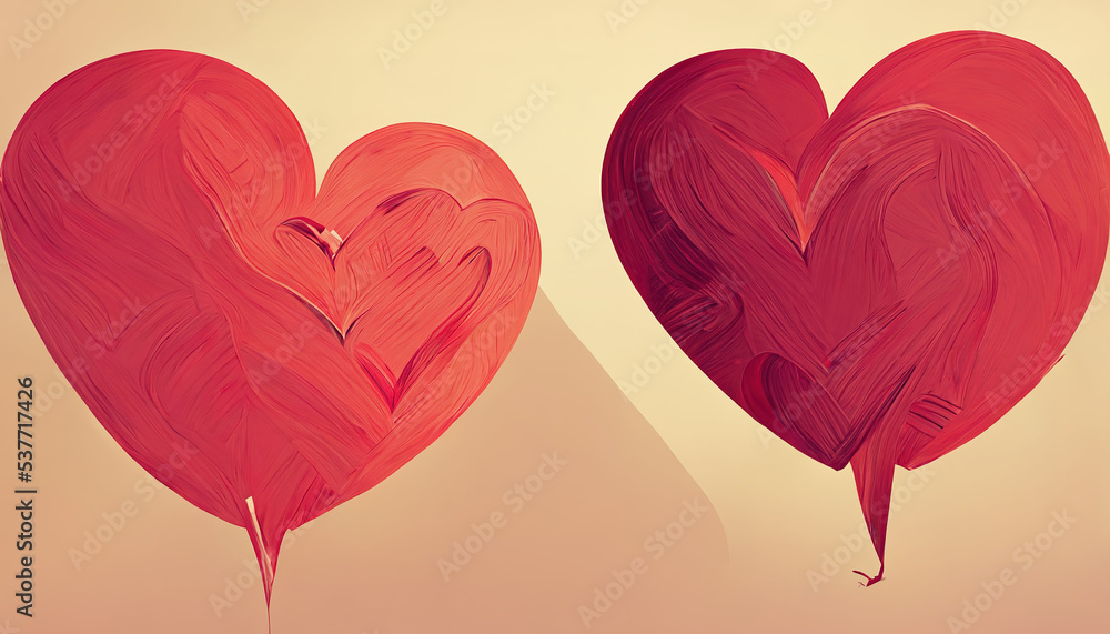 Valentine red hearts, AI render.