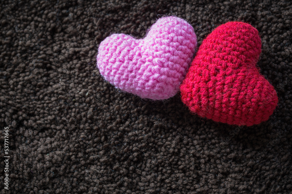 Obraz premium vintage soft tone of abstract Red and Pink Heart Knitting for valentine 's day. Love concept.