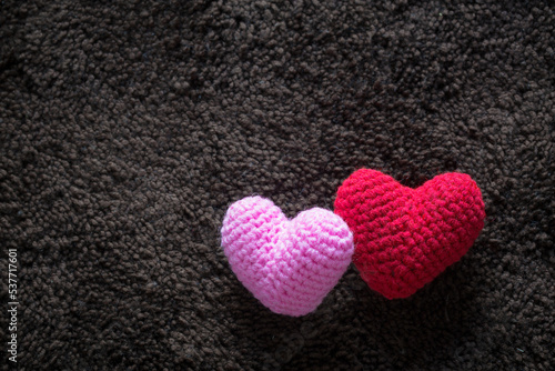 vintage soft tone of abstract Red and Pink Heart Knitting for valentine  s day. Love concept.