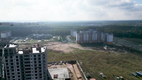 Monolithic frame construction of the building. Solid walls of concrete. Shooting from a drone. Modern construction of a residential building. construction site close up. View from above