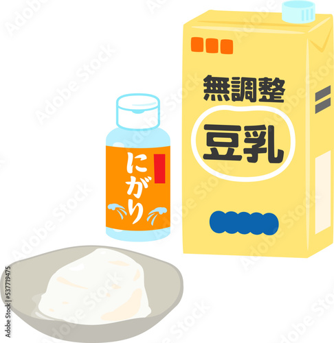 にがりと無調整豆乳と皿に盛った豆腐