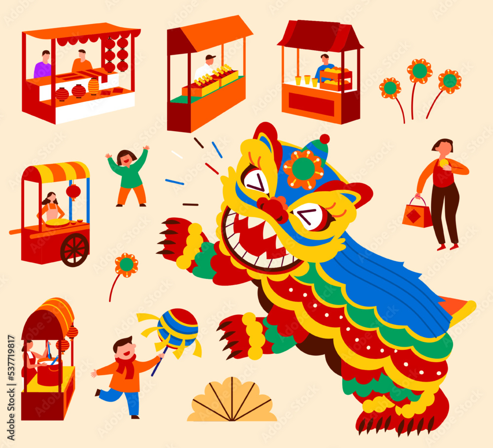 Fototapeta premium CNY market fair elements set