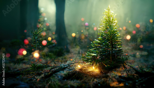 Magical Christmas forest, AI render.