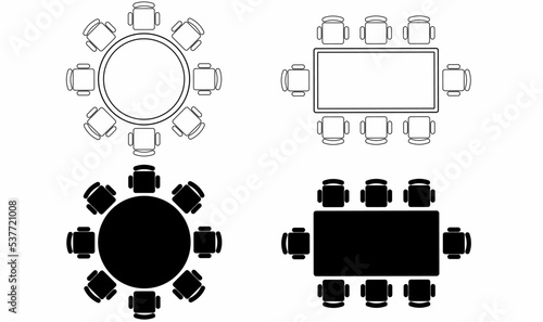 outline silhouette round rectangular table icon