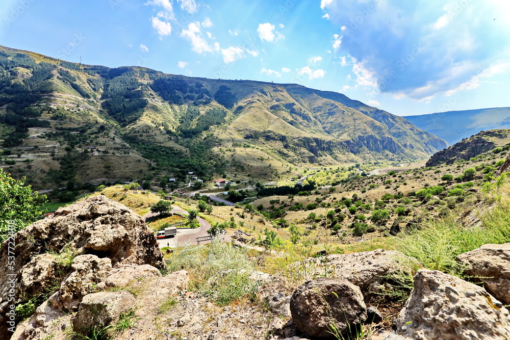 Panoramic view of the nature of Georgia. The ancient cave city of Vardzia in the Caucasus mountains. Summer 201 Panoramic view of the nature of Georgia. The ancient cave city of Vardzia in the Caucasus mountains. Summer 201