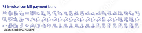 Collection of icons related to Bill payments and Invoice, including icons like Purchase, dollar, Debit card, Receipt and more. vector illustrations, Pixel Perfect