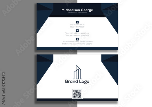 Dark black navy blue white abstract business card design template corporate company id business branding card
