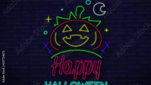 Happy Halloween Party Neon Light Animation
