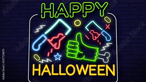 Happy Halloween Party Neon Light Animation