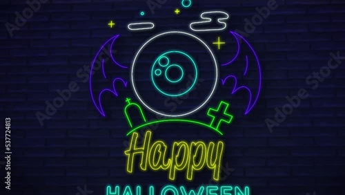 Happy Halloween Party Neon Light Animation