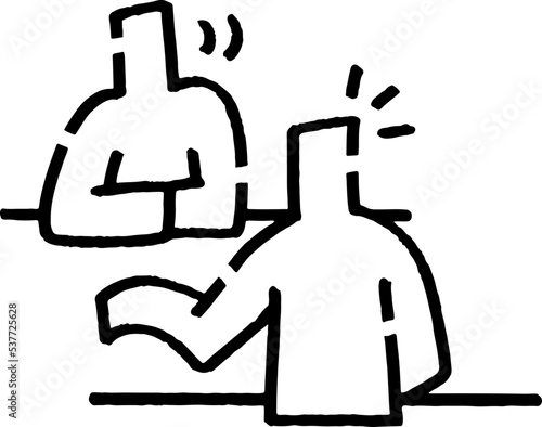 説明する人と興味津々な人。向かい合う棒人間2人。