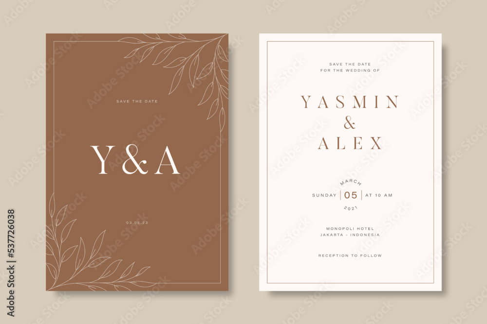 Hand drawn minimal wedding invitation. Wedding invitation concept. Floral poster, invite. Vector decorative greeting card, invitation design background Hand drawn minimal wedding invitation. Wedding invitation concept. Floral poster, invite. Vector decorative greeting card, invitation design background