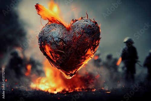 illustrative representation of a heart on a battlefield