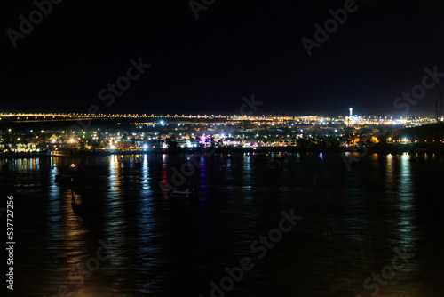 View of Naama Bay in Sharm El Sheikh, Egypt at night. View from above © olyasolodenko