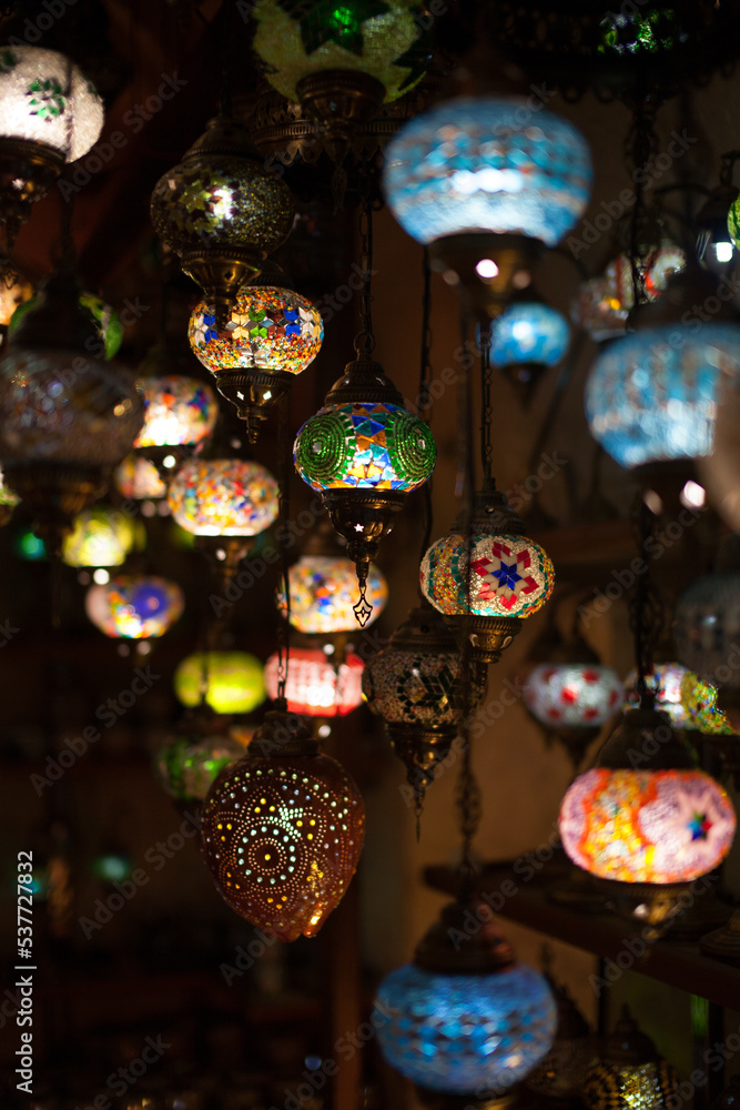 Turkish lamp at souvenir shop, It's very popular gift or handmade decorate art home decor for traveller
