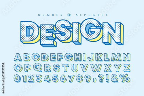 3D polka dot alphabet font and number. Stylish bold typeface. Vintage typographic for headline, title, poster, graphic layout, book cover, brochure, web design, product packaging, etc.