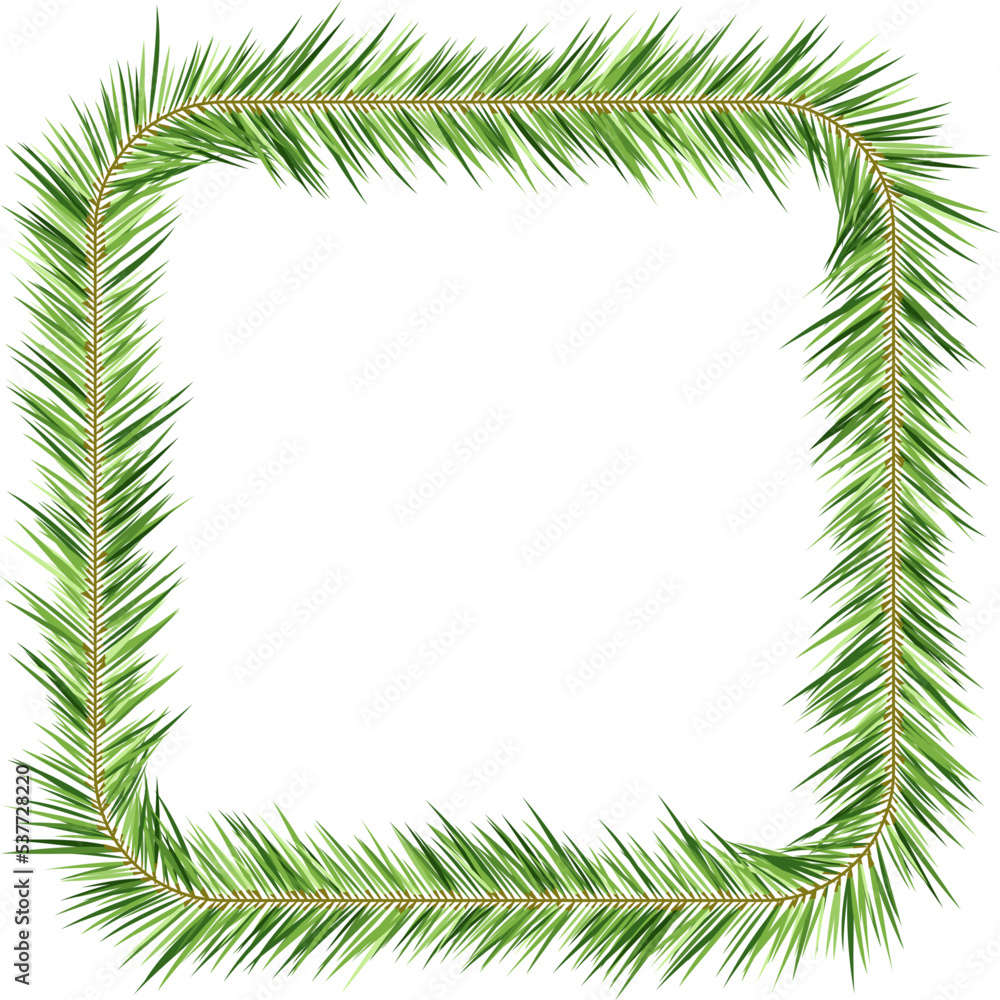 Christmas tree decorations. Fir branches design elements. Square frame with copy space
