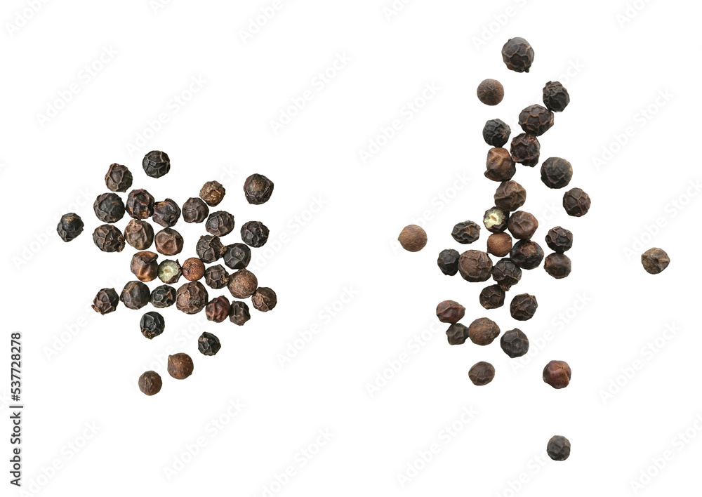 Black pepper on a white background. The view from top. - obrazy, fototapety, plakaty 