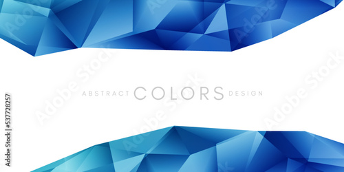 Blue triangle polygonal shape decoration. Colorful abstraction design elements. Vector horizontal borders with copy space.