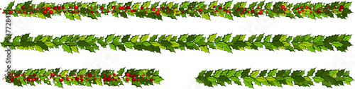 Christmas decorations with holly leaves and red berries.  Horizontal garlands © KsanaGraphica