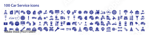 Collection of icons related to Car service and garage, including icons like Battery, Automobile, Technician, Wrench and more. vector illustrations, Pixel Perfect