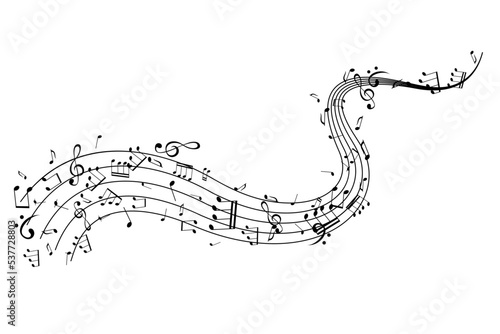 Notes on the swirl. Music decoration element isolated on the white background.