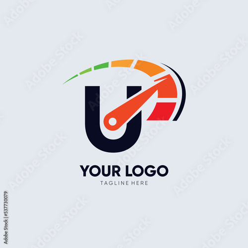 Letter U Speedometer Logo Design Vector Icon Graphic Emblem Illustrator 