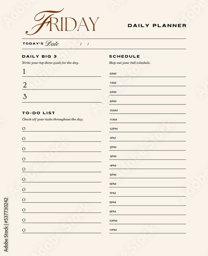 Daily planner printable template.Schedule,notes for the day. 