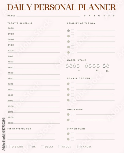 Daily planner printable template.Schedule,notes for the day. 