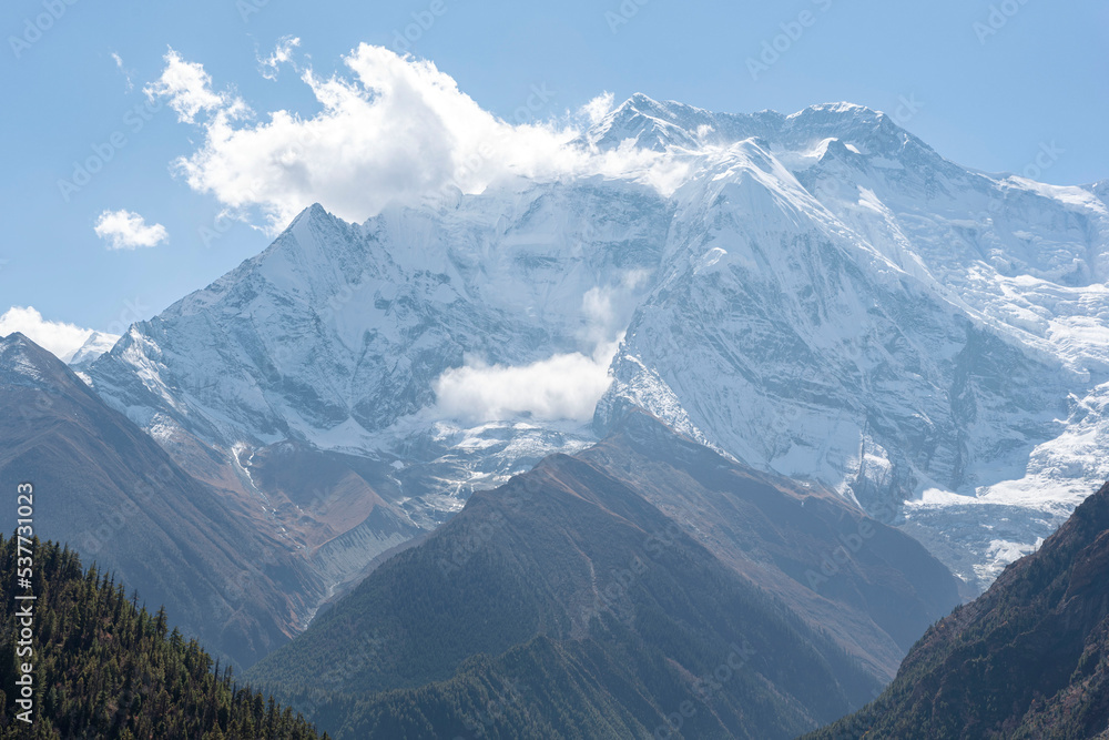 View of top Annapurna 2 II from Upper Pisang, Round Annapurna circuit trekking trail, Nepal