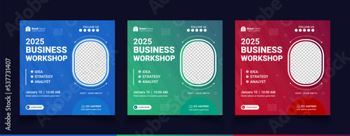 Webinar workshop business for social media post. Modern poster, brochure digital banner template on square size

