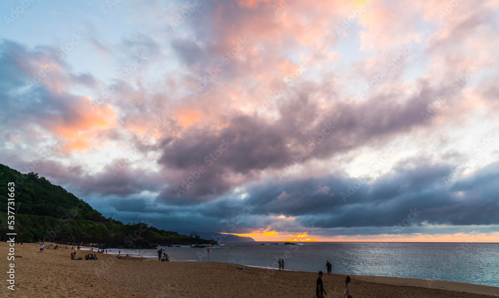 Waimea beach at sunset,Hawaii,usa.