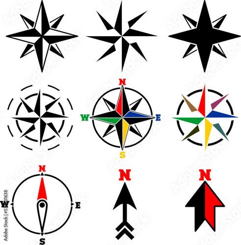 Vector compass Wind rose icon set. North south west and east.