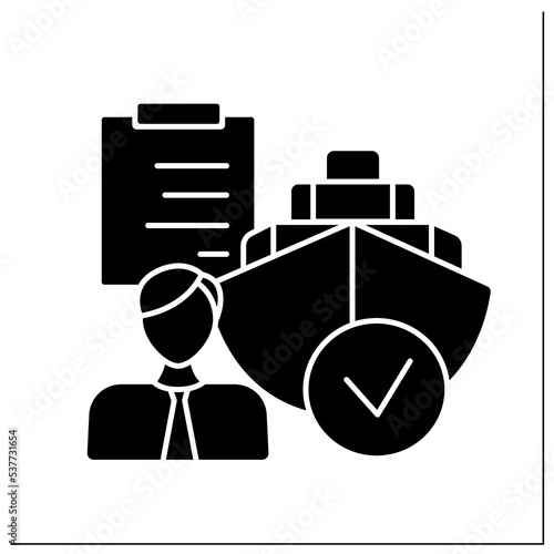 Shipping agent glyph icon.Person responsible for handling shipments and cargo. Arrangements and documents for sending goods. Import and export.Filled flat sign. Isolated silhouette vector illustration