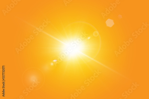 Warm sun on a yellow background. Leto.bliki solar rays.Оrange yellow background.