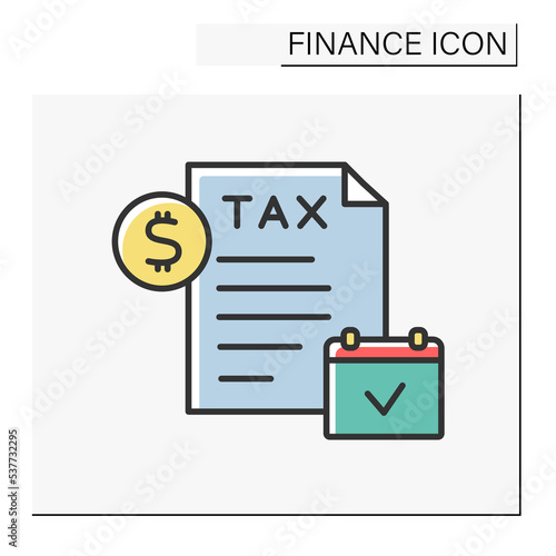 Tax report color icon. Profit or income annual declaration. Taxation, financial audit, personal taxes review and accounting. Budget. Finance concept. Isolated vector illustration