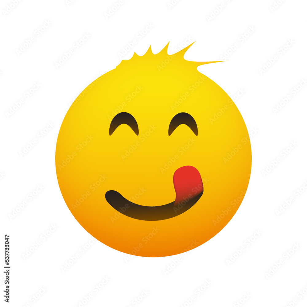 Smiling Emoji with Mouth Licking Stuck Out Tongue - Simple Shiny Happy Emoticon Design Isolated on White Background Smiling Emoji with Mouth Licking Stuck Out Tongue - Simple Shiny Happy Emoticon Design Isolated on White Background