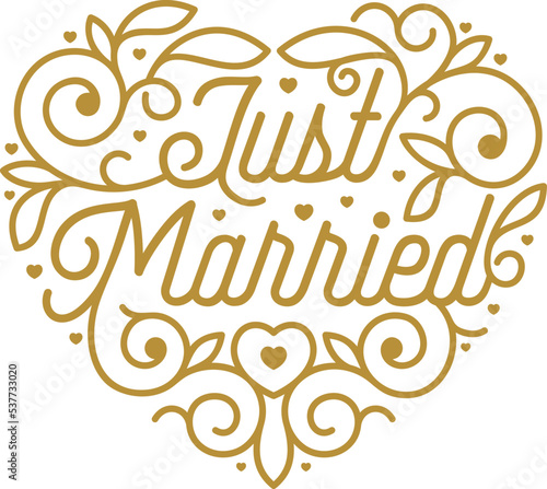 Just Married Typography Heart Shape