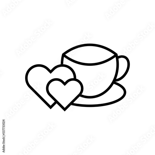 Love coffee line icon. Hot cappuccino cup sign. Heart with mug symbol