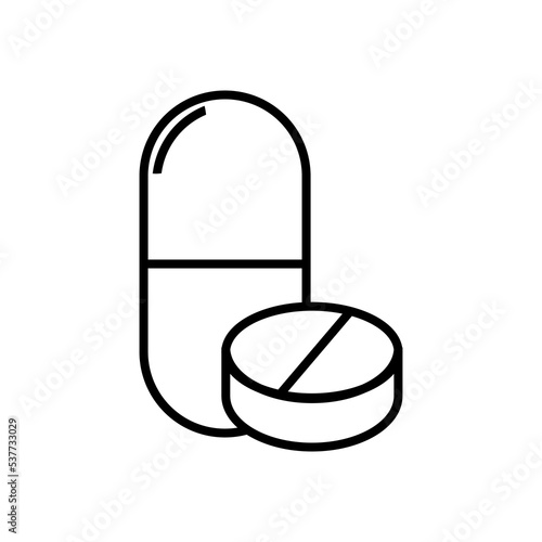 Black line Medicine pill or tablet line icon isolated on white background