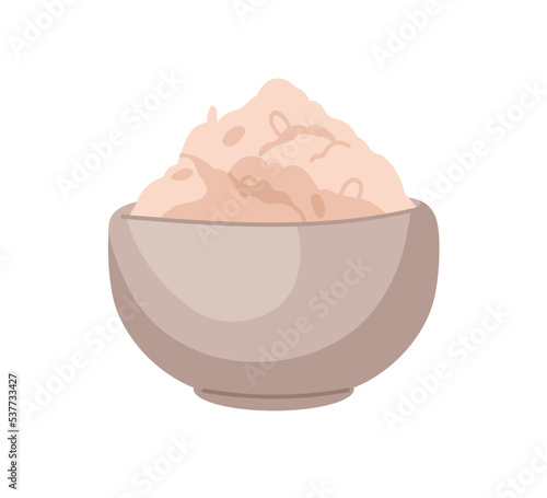 Oatmeal bowl. Oat porridge heap for breakfast. Cooked boiled cereal food. Healthy morning meal. Flat graphic vector illustration isolated on white background