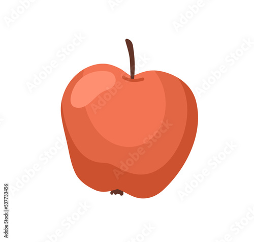 Fresh red apple icon. Whole ripe fruit with stem. Healthy vitamin food. Natural organic snack. Colored flat cartoon vector illustration isolated on white background